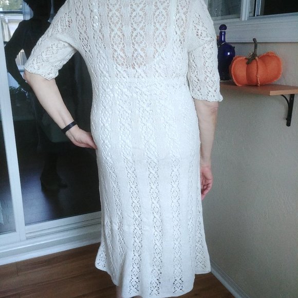 Long Knitted custom made dress size L  nude tan check VIDEO - Picture 12 of 15